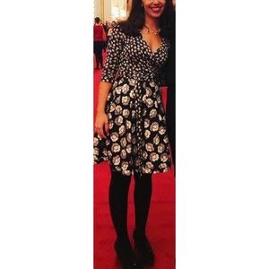 DIANE VON FURSTENBERG Ballet Rose Jewel Silk Combo Pleated Wrap Dress Size 4